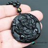 TCC™ Natural Hand Carved Black Obsidian Ganesha Pendant